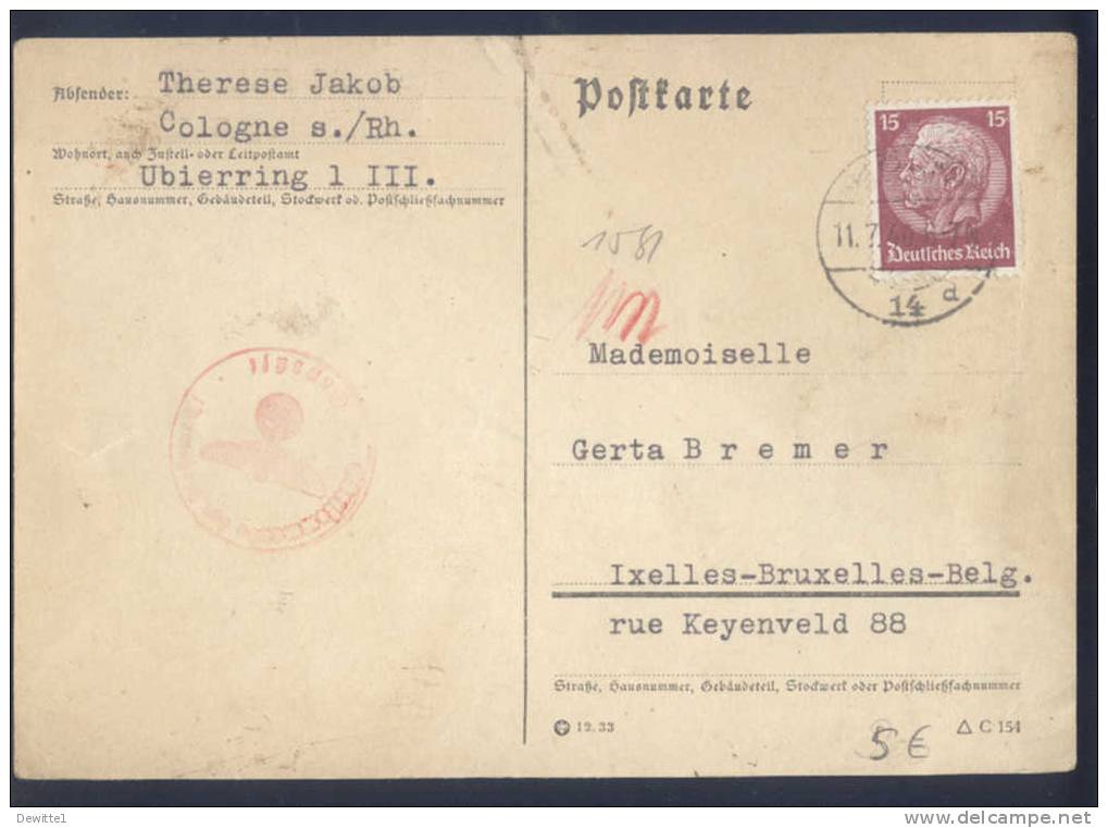 N° 451 Sur Postcarte Cachet  KÖLN 1940 - Lettres & Documents