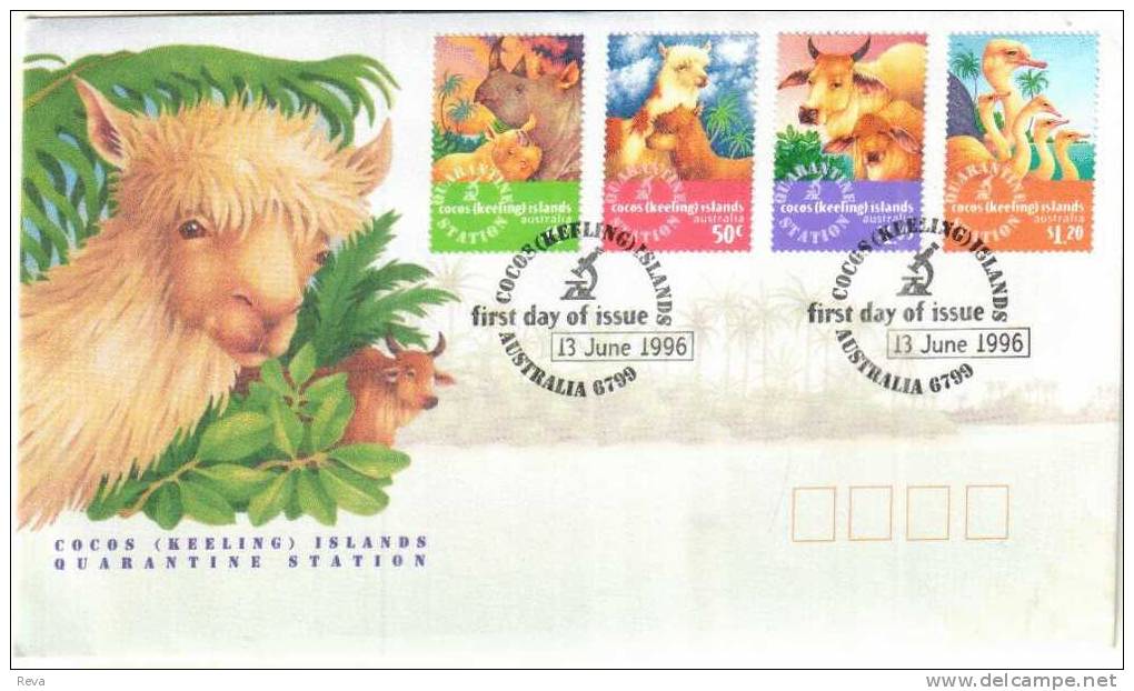 COCOS (KEELING) ISLANDS FDC QUARANTINE ANIMAL BIRD SET OF 4 STAMPS DATED 13-06-1996 CTO SG? READ DESCRIPTION !! - Isole Cocos (Keeling)