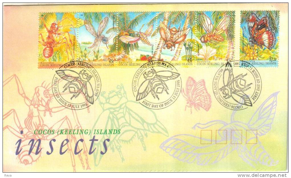 COCOS (KEELING) ISLANDS FDC INSECTS BUTTERFLY SE-TENANT SET OF 6 STAMPS DATED 13-06-1995 CTO SG? READ DESCRIPTION !! - Cocos (Keeling) Islands