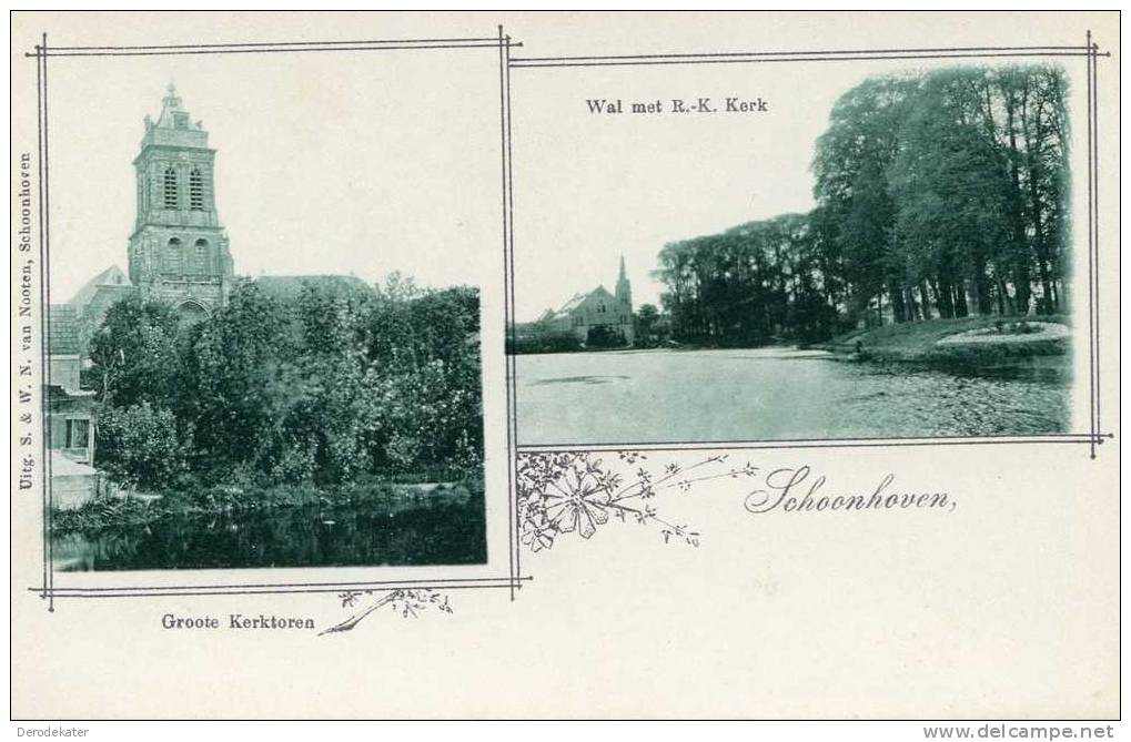 Schoonhoven. Van Nooten. Wal Met R.-K.Kerk, Groote Kerktoren. Onbeschreven. Briefkaart Algemeene Postvereeniging. - Schoonhoven