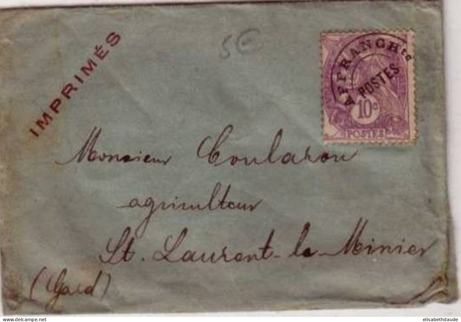 PREOBLITERE BLANC 10c Sur LETTRE COMMERCIALE "IMPRIME" Des ETS DESCHIENS 9 Rue Paul-Baudry à PARIS 8° Pour Le GARD - 1900-02 Mouchon