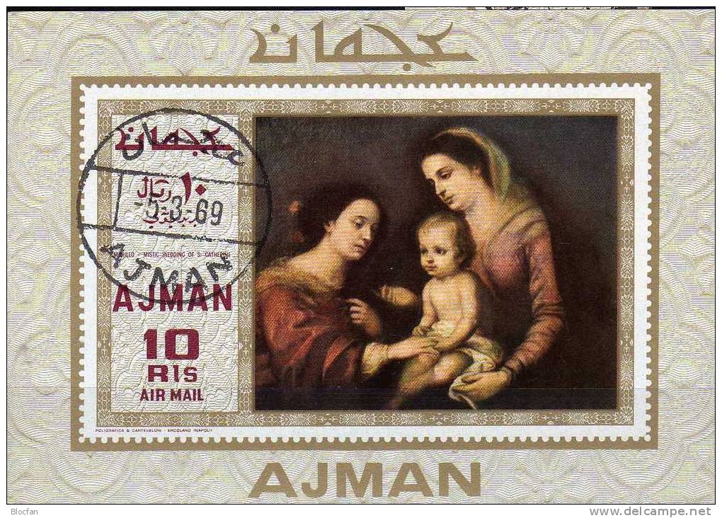 Weihnachten 1969 VAE Ajman 455/6, Block 137 Plus 138 O 8€ Christmas Gemälde Maler Murillo, Houthorst Sheet From Arabia - Adschman