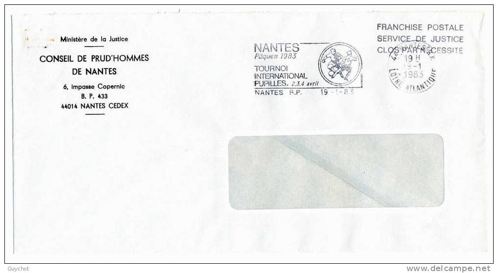 Lettre Franchise Service Justice Flamme Nantes Paques Tournoi Pupilles Loire Atlantique 19/1/1983 - Lettres Civiles En Franchise