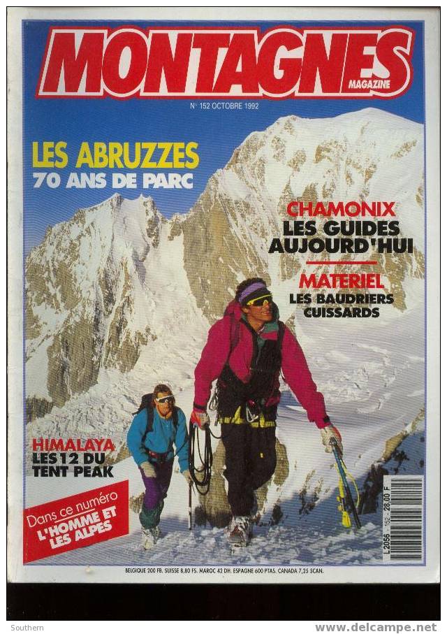 Montagnes Magazine 152  10/1992  Abruzes Chamonix Baudriers Himalaya Anapurna - Sport