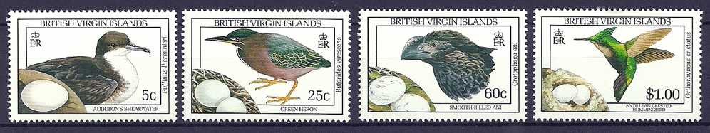 British Virgin  1990 Birds Oiseaux  Aves Eggs Shearwater Pigeon Moorhen Heron Warbler Hummingbird MNH - Marine Web-footed Birds