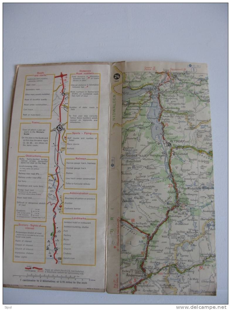 -  Carte Routière  MICHELIN N°24- Andermatt / Bolzano 1/200 000 - 1939 Vente En France Exclusivement Voir Clichés - Roadmaps