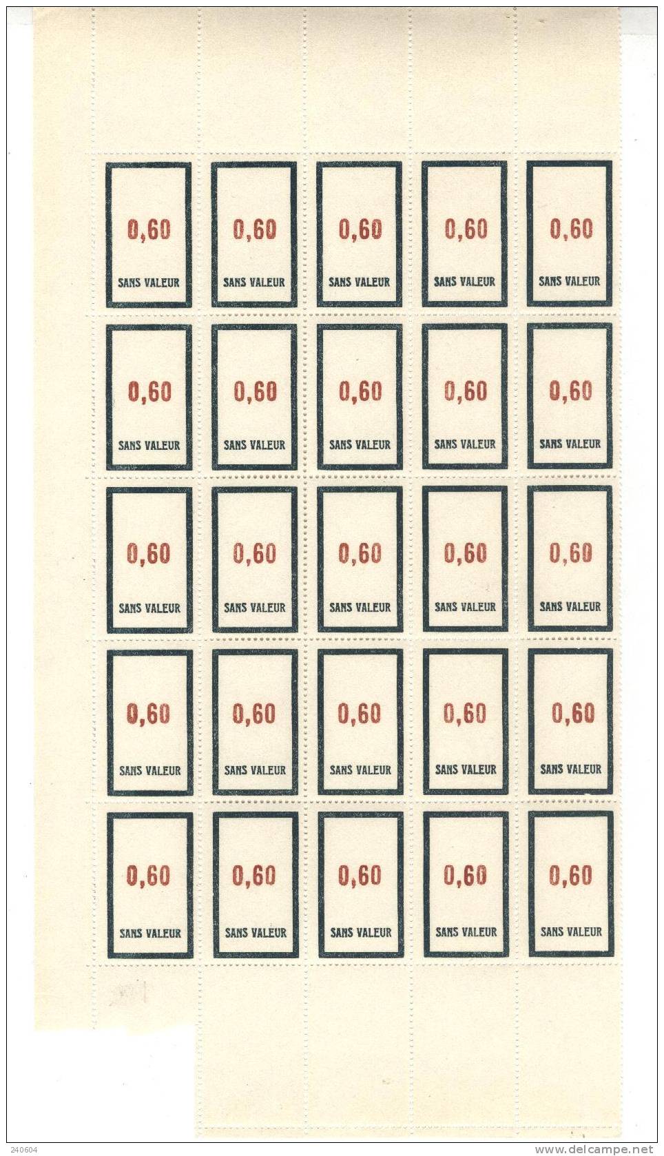 Demi- Feuille De Fictif  --   F 163   --  25  Timbres Sans Coin Daté - Fictie