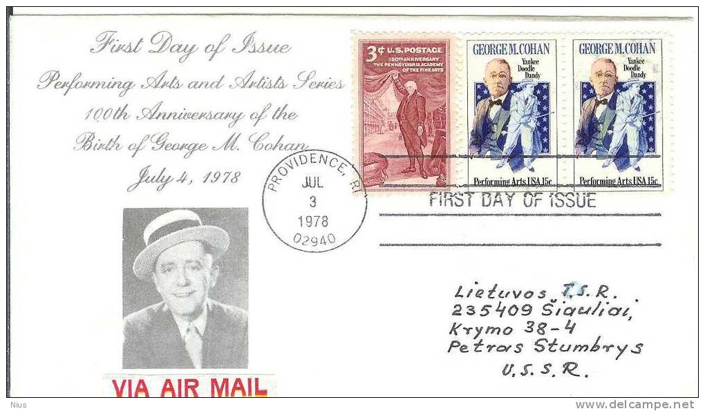 USA United States 1978 FDC George M. Cohan, Music Composer Actor Singer Dancer Writer, Canceled In Providence - 1971-1980
