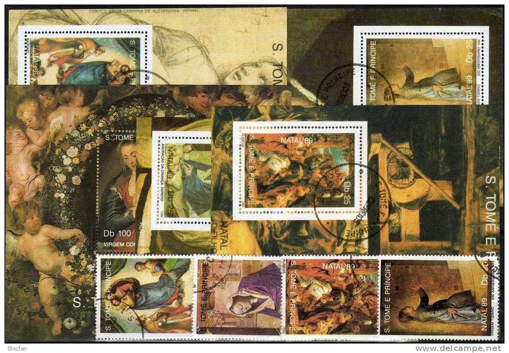 Weihnachten 1989 St.Thomas- Prinzen-Insel 1152/6,Block 222 Bis 226 O 50€ Rubens Gemälde Christmas Bloc Sheet From Africa - Sao Tome Et Principe