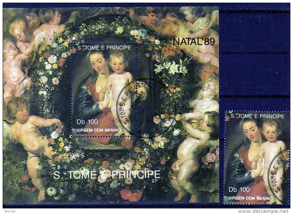 Weihnachten 1989 St.Thomas- Prinzen-Insel 1152/6,Block 222 Bis 226 O 50€ Rubens Gemälde Christmas Bloc Sheet From Africa - Sao Tome Et Principe