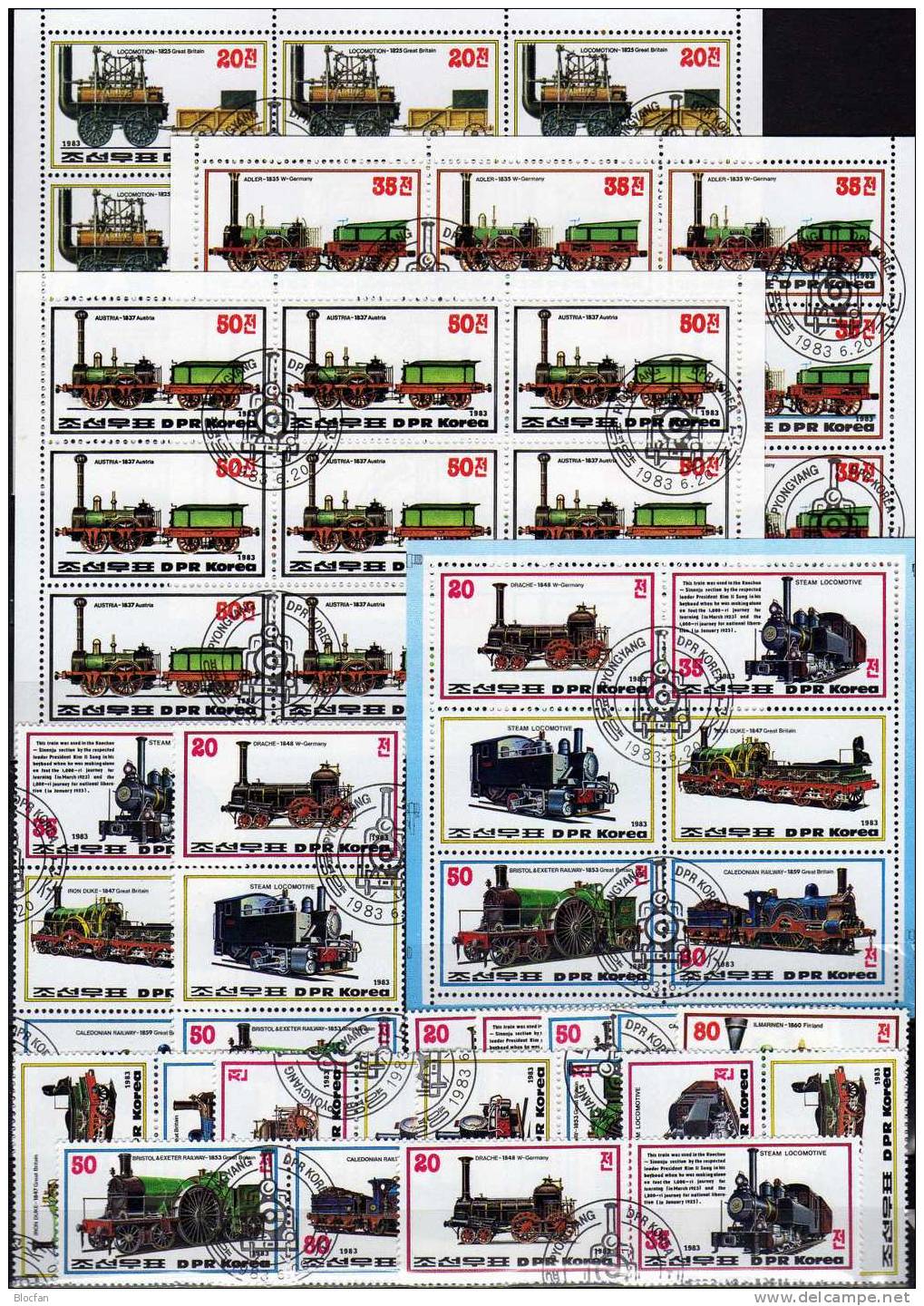 Historische Loks Korea 2371/8,8xZD,4xKleinbogen, Block 146 Plus 147 O 140€ Adler D Ilmarinen FL Iron Duke UK Austria AT - Kilowaar (max. 999 Zegels)