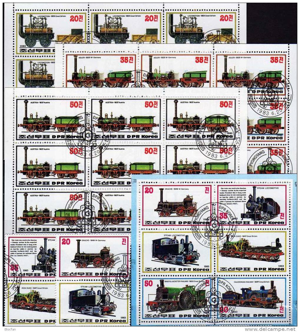Historische Loks Korea 2371/8,8xZD,4xKleinbogen, Block 146 plus 147 o 140€ Adler D Ilmarinen FL Iron Duke UK Austria AT