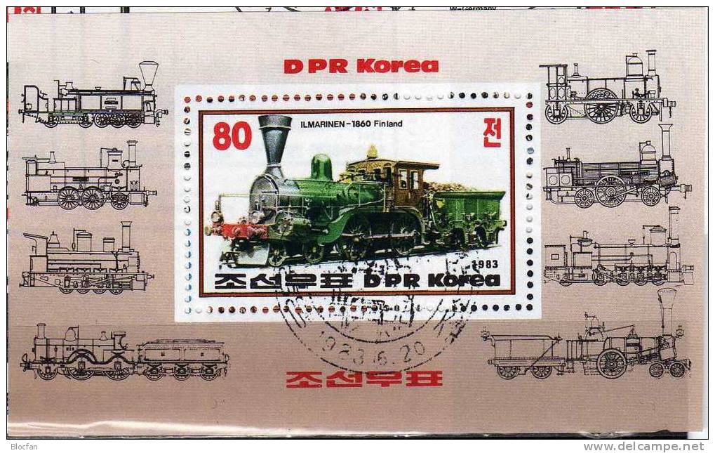 Historische Loks Korea 2371/8,8xZD,4xKleinbogen, Block 146 plus 147 o 140€ Adler D Ilmarinen FL Iron Duke UK Austria AT