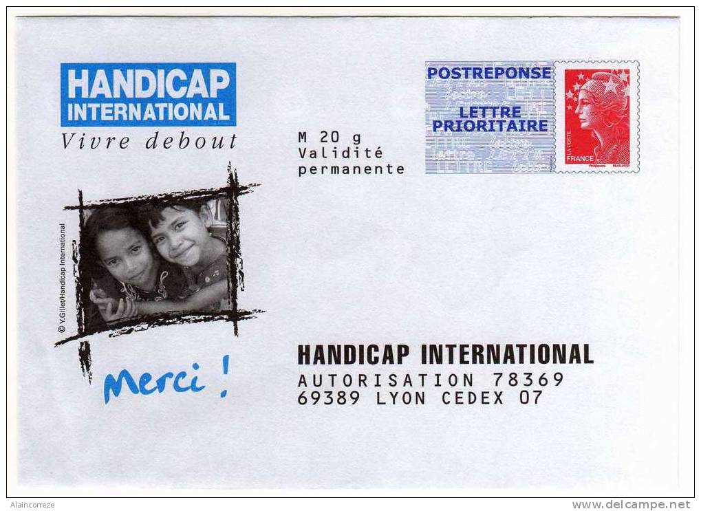 Entier Postal POSTREPONSE Rhône Lyon Handicap International Autorisation 78369 N° Au Dos 09P506 - Prêts-à-poster: Réponse /Beaujard