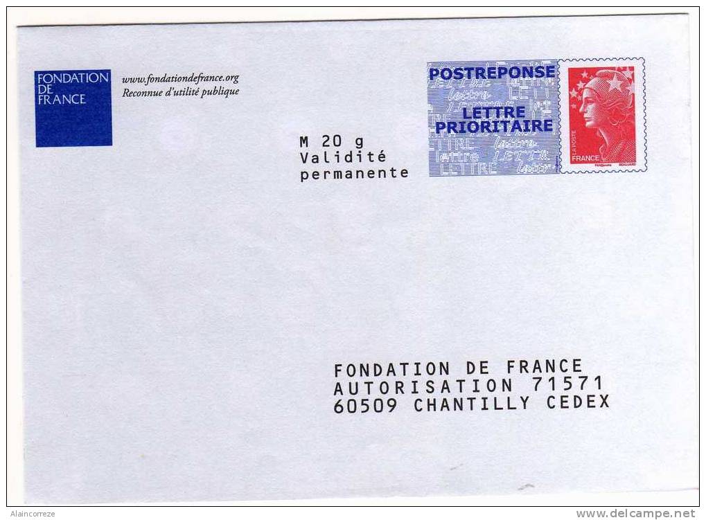 Entier Postal POSTREPONSE Oise Chantilly Fondation De France Autorisation 71571 N° Au Dos 09P519 - Prêts-à-poster: Réponse /Beaujard