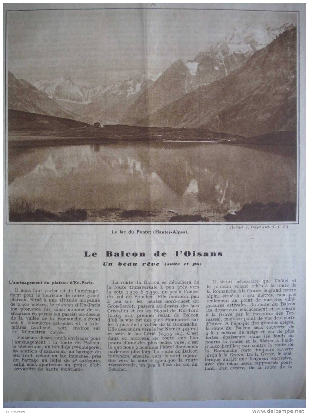 ARTICLE-REGIONNALISME- Hautes Alpes - Lac Du Pontet - Lautaret - La Grave Et La Meije - Les Hières -  1931- - Documents Historiques