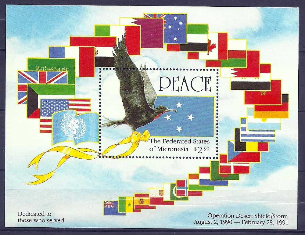 Micronesia 1991 Birds Oiseaux  Aves Fregata Flags Operations Desert Shield And Desert Storm Sheet MNH - Marine Web-footed Birds