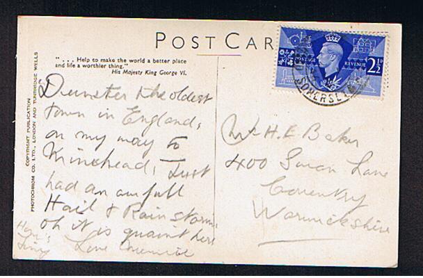 RB 651 - 1946 Postcard Lantern Hill Ilfracombe Devon - Unusual Use Of 2 1/d Victory Stamp - Ilfracombe