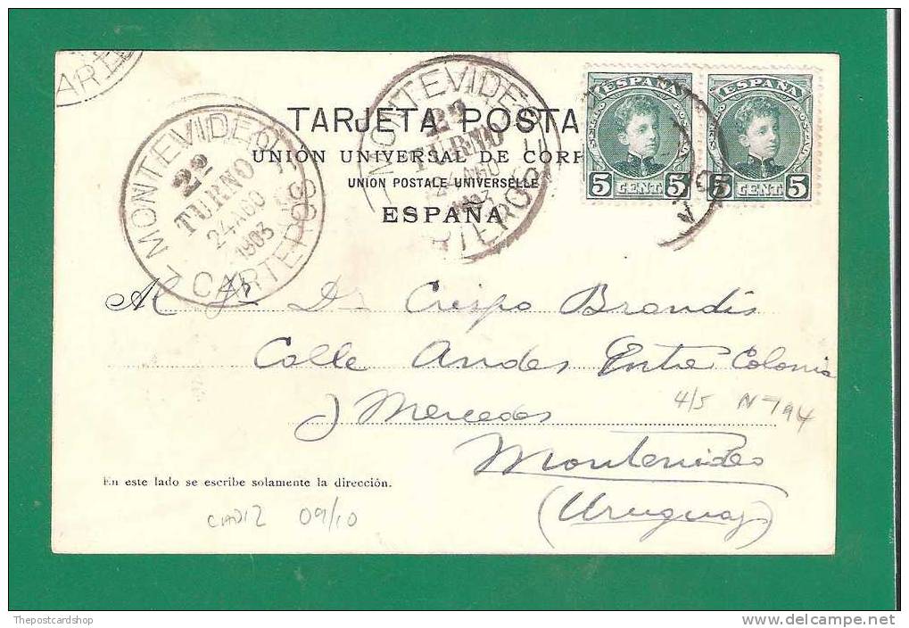 ESPANA CADIZ ALAMEDA DE APODACA LLEGADA A URUGUAY HISTORIA POSTAL DOS NON DIVISE MORE CADIZ LISTED - Cádiz