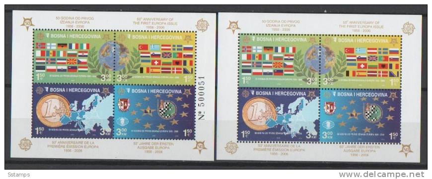 2005 RRR EUROPA CEPT 50-ANNIVERSARIO BLOK  NO NUMBERING PLUS CON NUMBERING RR BOSNIA ERZEGOVINA SARAJEVO  LUX MINT RRR - 2006