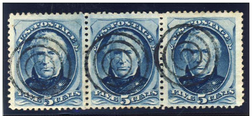 US #179 Used STRIP Of 3 VF-XF  *TARGET CANCELS* - Usados