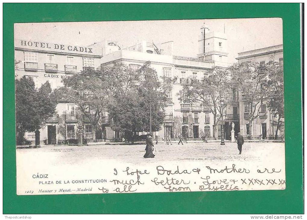 ESPANA CADIZ No1219 PLAZA DE LA CONSTITUTION Hauser Y Menet DOS NON DIVISE MORE CADIZ LISTED - Cádiz