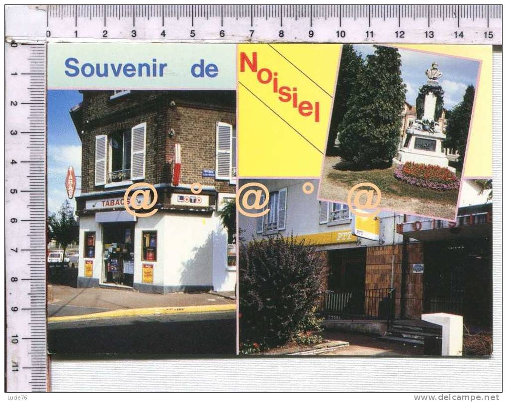 NOISIEL -  MARNE LA VALLEE -  3 Vues  : Place Gaston Menier - Bureau De Poste - Bureau De Tabac - Monument EJ Menier - Noisiel