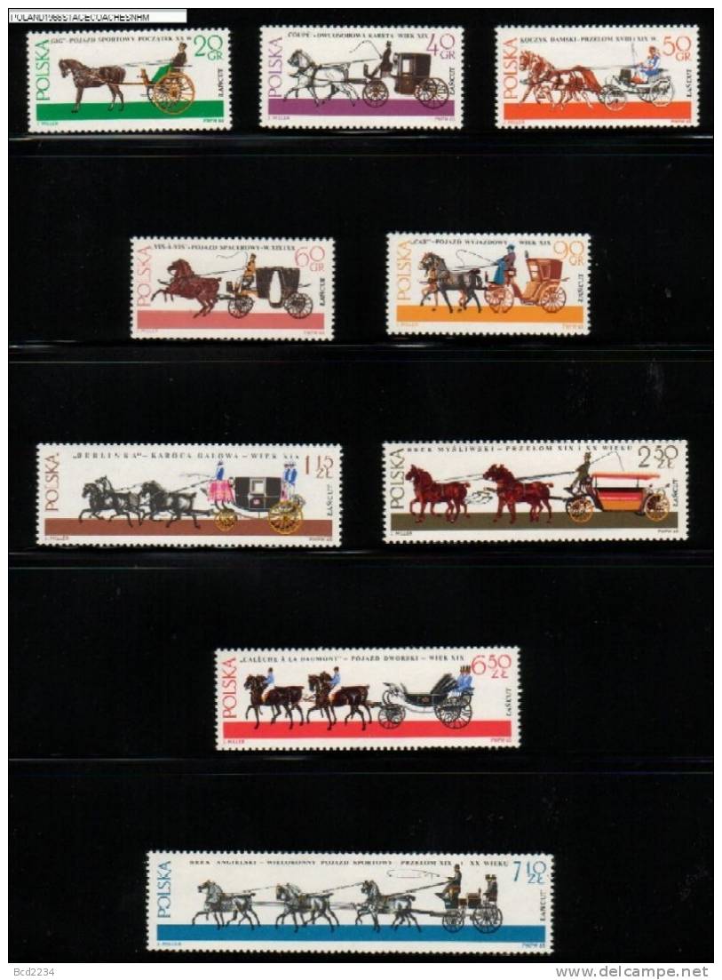 POLAND 1965 OLD HORSE DRAWN CARRIAGES SET OF 9 NHM Horses Stagecoaches - Diligences