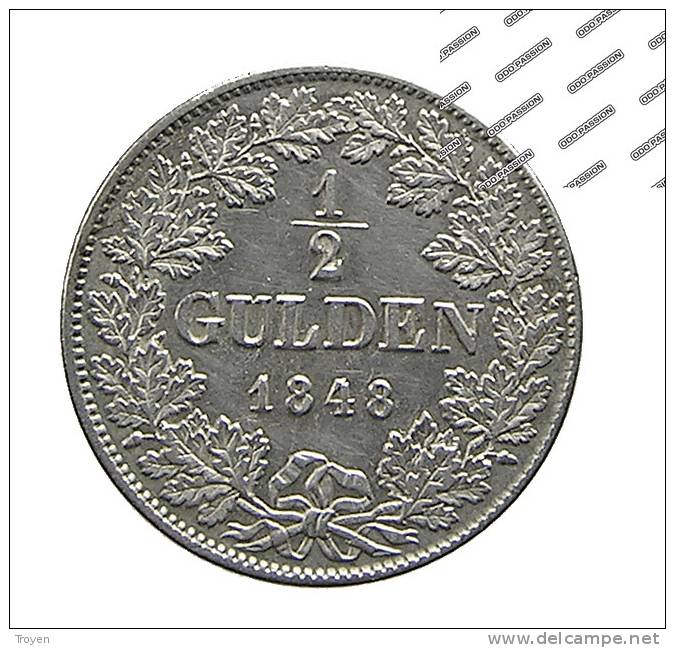 Allemagne - 1/2 Gulden - Baden - 1848 - Argent   - TTB à TTB+ - Sammlungen