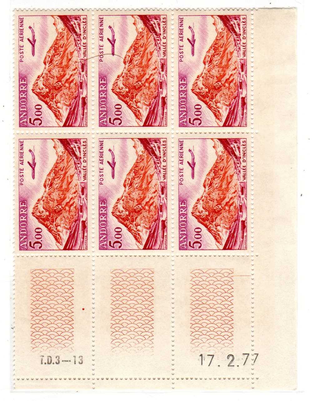 ANDORRE FRANCAIS - Poste Aérienne N°7 - CD De 6 TP ** TD3-13  - 3ème  Tirage Du Jeudi 17/02/1966 - Luftpost