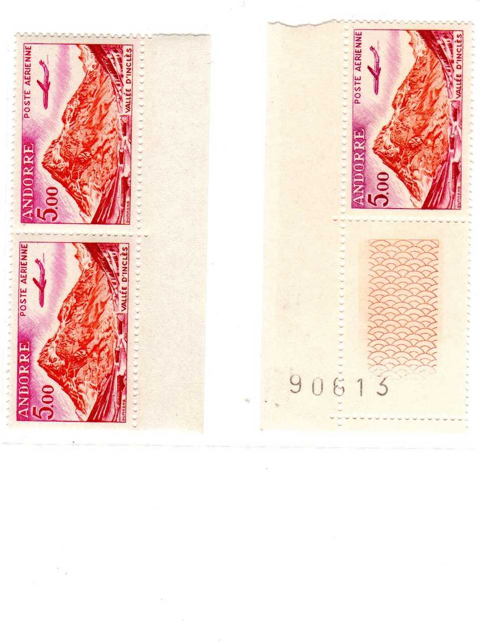 ANDORRE FRANCAIS - Poste Aérienne N°7 - Bloc De 2 TP ** + 1 TP** Bord De Feuille N°90613 - Airmail