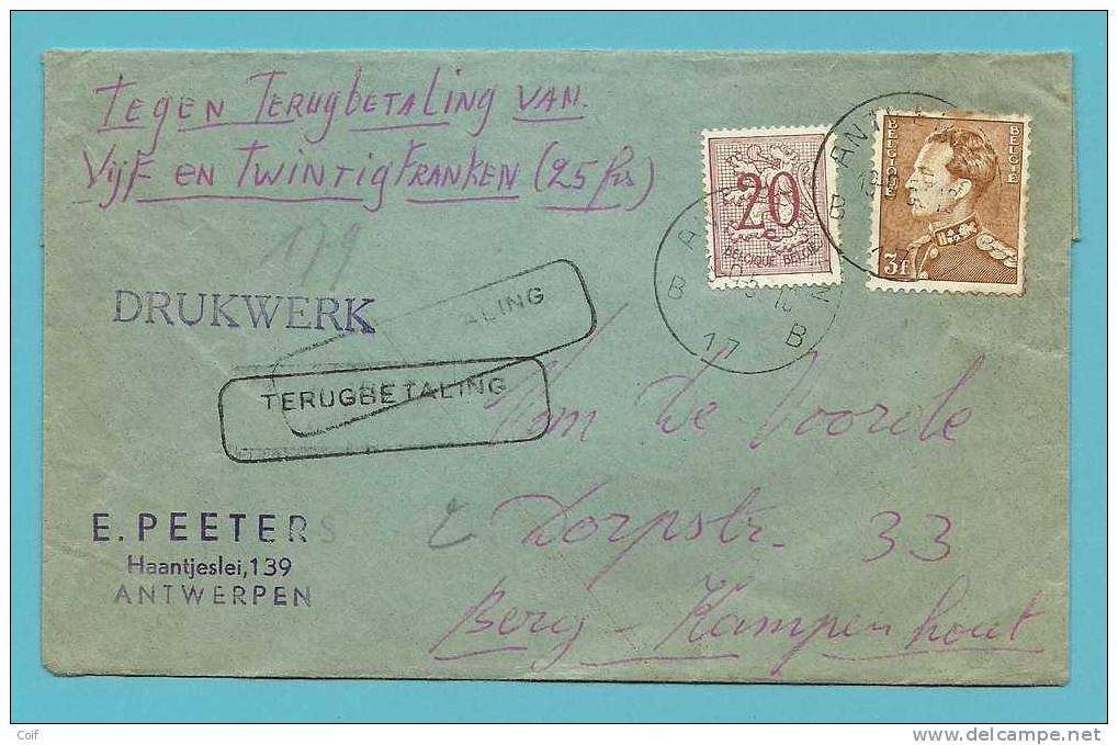 847+851 Op DRUKWERK-TERUGBETALING (imprime-contre Remboursement) Met Stempel ANTWERPEN - 1936-51 Poortman