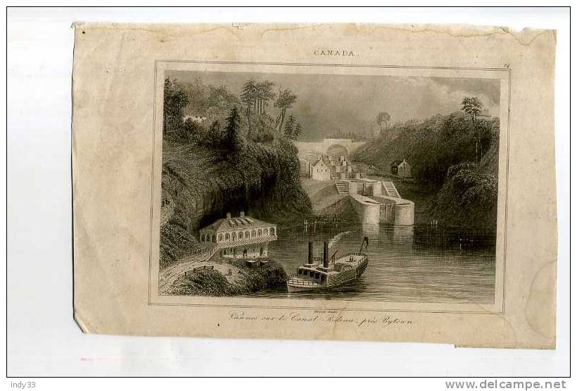 - CANADA . VANNES SUR LE CANAL PRES BYTOWN (bateau A Vapeur) . GRAVURE SUR ACIER DU XIXe S. - Other & Unclassified