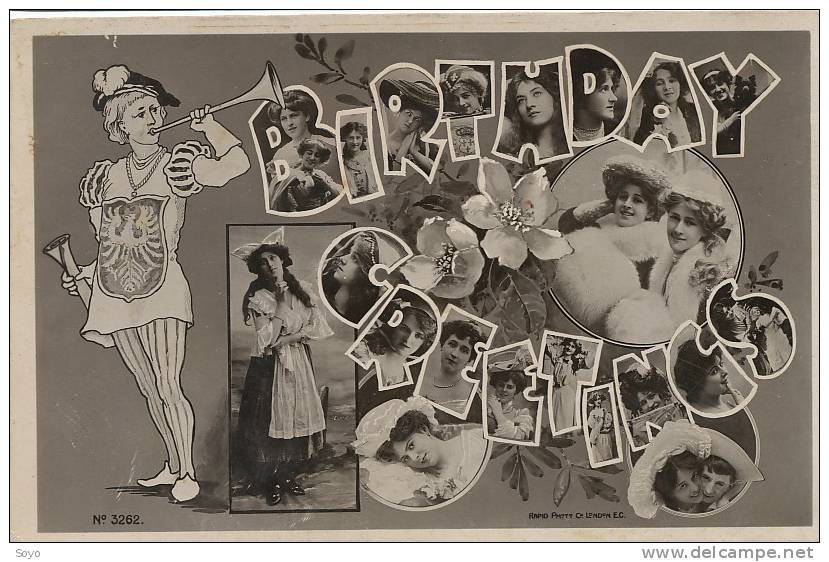 Surrealisme Montage Photo Birthday Greetings Voyagé Londres 1905 Page - Anniversaire