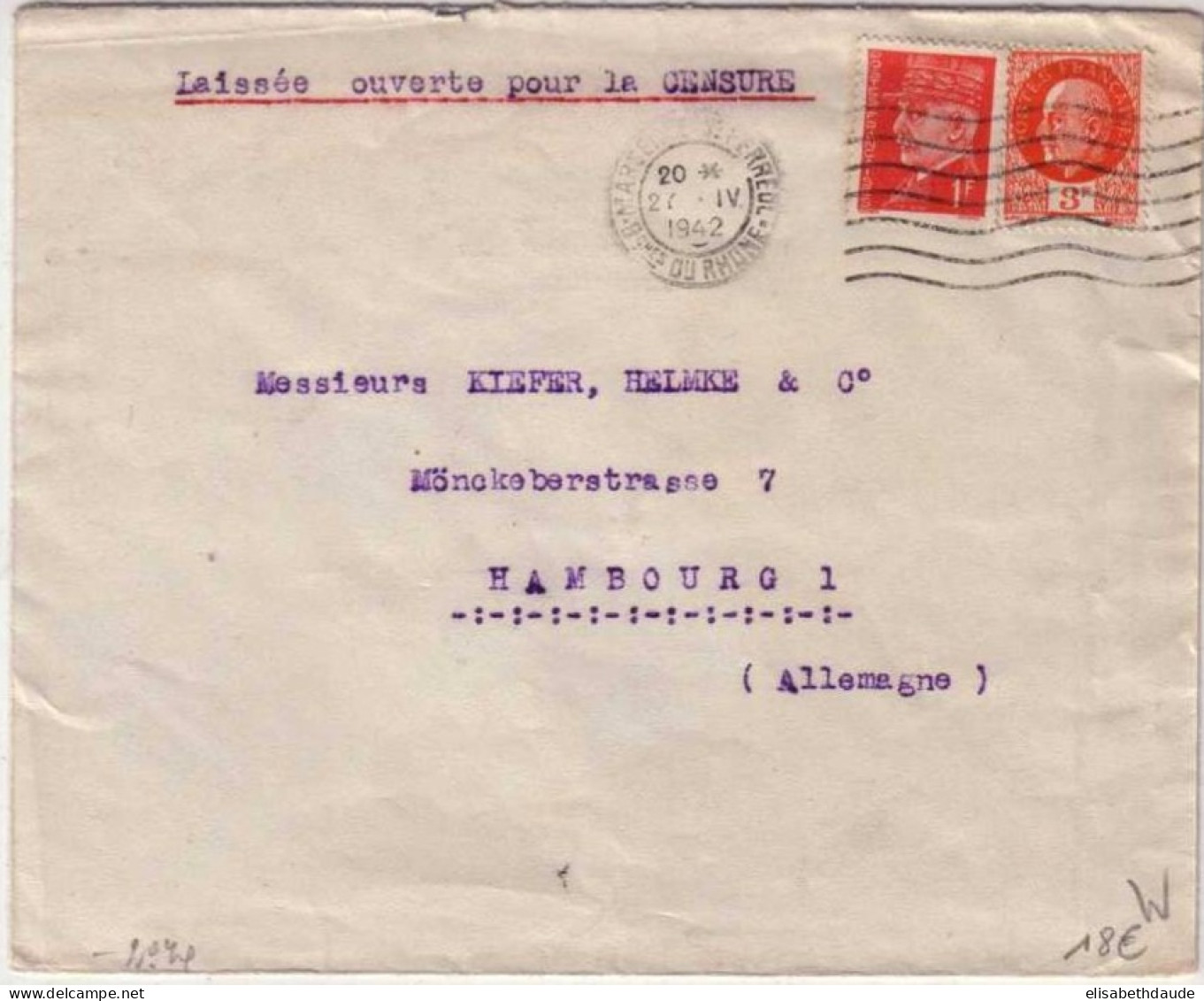 PETAIN - 1942 - Yvert N°514 + 521 Sur LETTRE Avec CENSURE De MARSEILLE Pour HAMBURG ! - 1941-42 Pétain