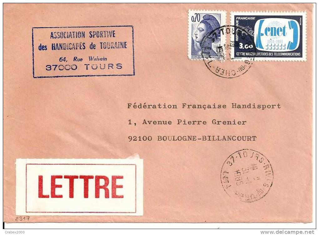 N Y&t 2317   LETTRE  TOURS    Vers    BOULOGNE     Le   31 JANVIER 1985 - Storia Postale