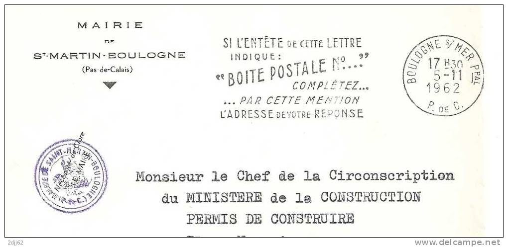 Saint Martin Boulogne, Mairie, Classe Ouverte - Flamme Secap - Enveloppe Entière    (G516) - Covers