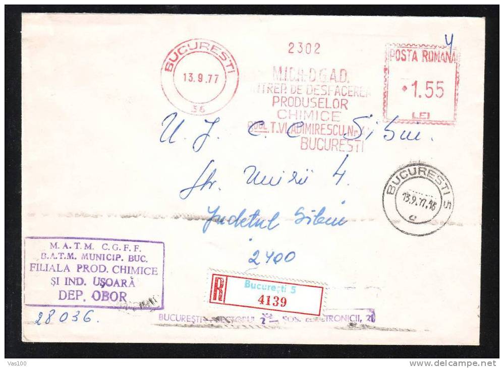 Chimie ,Chemestry ,METER MARK 1977 REGISTRED COVER ROMANIA,RARE!! - Chemistry