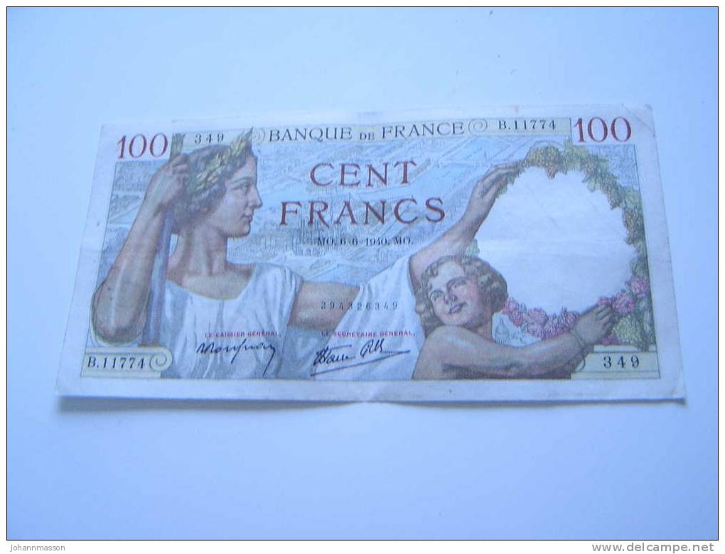 100 Francs  Du 6 - 6 - 1940  Bon état - 100 F 1939-1942 ''Sully''