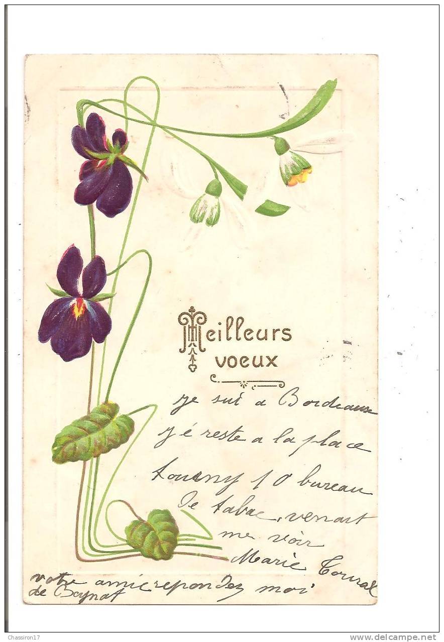 BONNE  ANNEE   -   Meilleurs Voeux - Violettes - Carte Gaufrée - Nieuwjaar