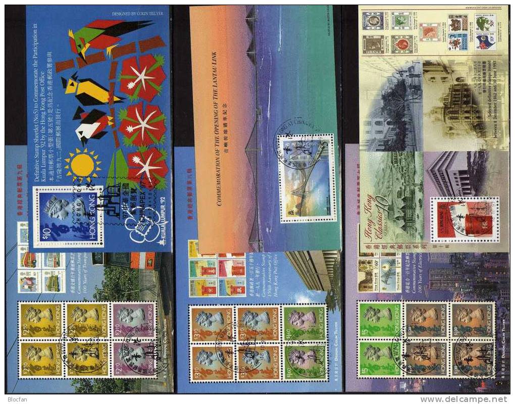 History Of The Post Hongkong 6 Blocs 24,49,50,51,53,55 O 60€ HONG KONG Expo New Post Office Transport Skyline By Night - Blocks & Sheetlets