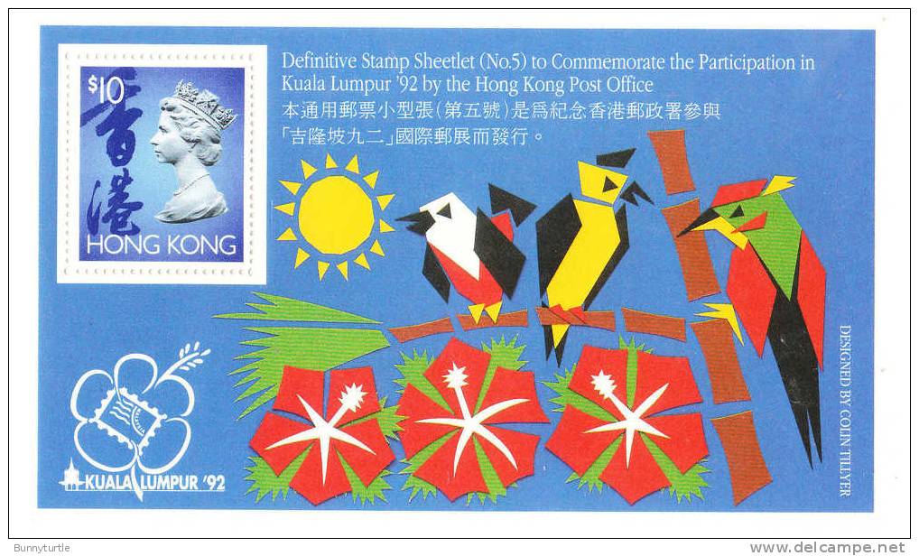 Hong Kong 1992 Kuala Lumpur Philatelic Exhibition Birds S/S MNH - Unused Stamps