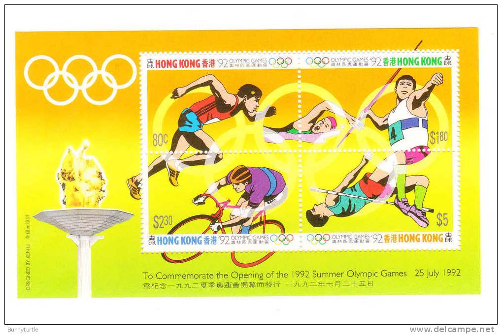 Hong Kong 1992 Summer Olympics Barcelona S/S MNH With Inscription In Margin - Unused Stamps