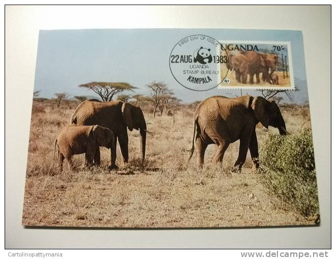 Annullo Speciale Maximum Wwf  Uganda Elefante Elephant - Elefantes