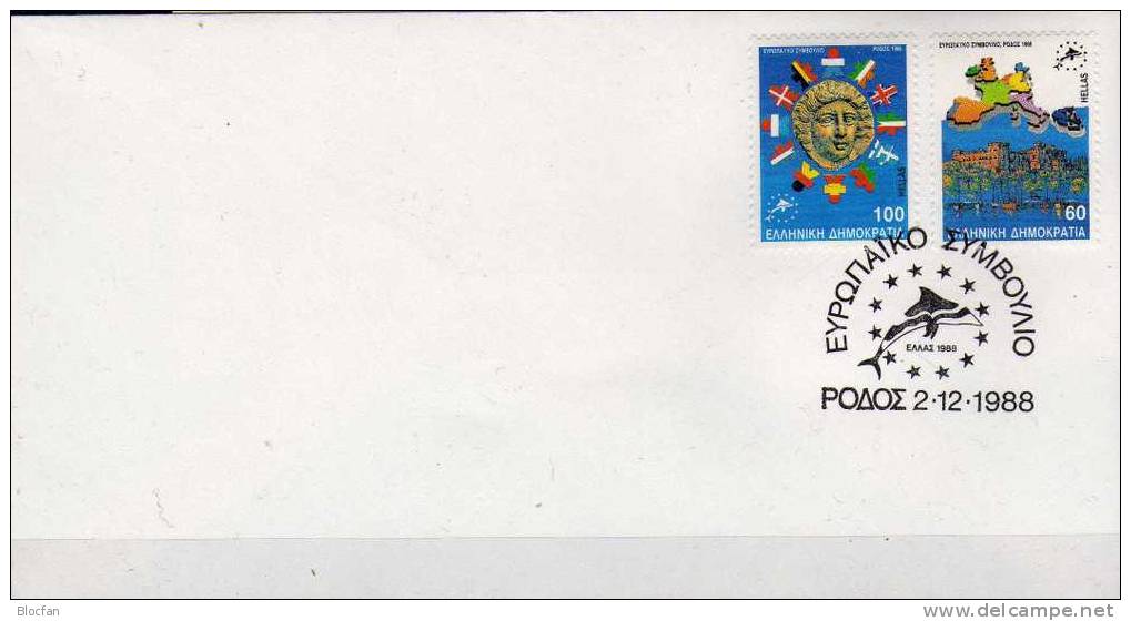 Konferenz Der EU 1988 Griechenland 1715/6 A Plus C Auf 2FDC O 10€ Landkarte Europa Münze Von Rhodos Flaggen EG Staaten - 1988