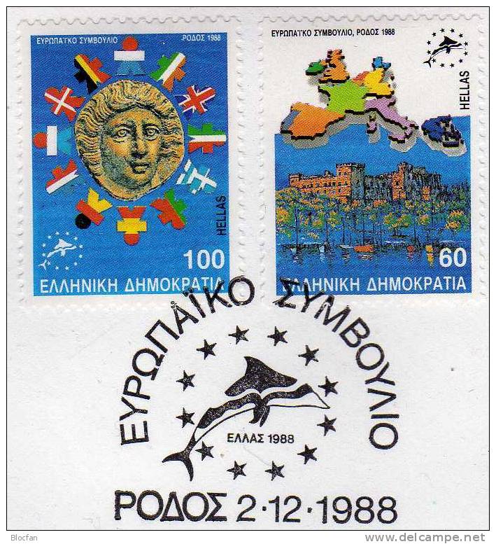 Konferenz Der EU 1988 Griechenland 1715/6 A Plus C Auf 2FDC O 10€ Landkarte Europa Münze Von Rhodos Flaggen EG Staaten - 1988