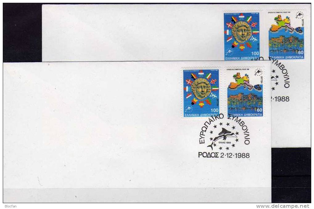 Konferenz Der EU 1988 Griechenland 1715/6 A Plus C Auf 2FDC O 10€ Landkarte Europa Münze Von Rhodos Flaggen EG Staaten - 1988