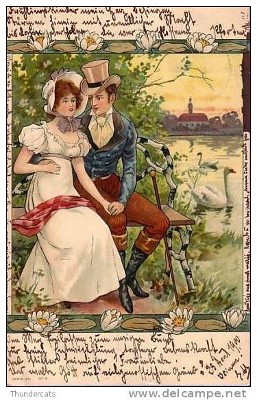 CPA CARTE LITHO PRECURSEUR COUPLE  ART NOUVEAU    **  LITHO CARD ART NOUVEAU COUPLE - Avant 1900