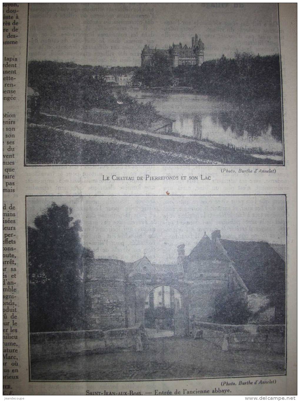 ARTICLE - REGIONNALISME - OISE- Château De Pierrefont - Saint Jean Aux Bois - Compiègne - 1928 - Documents Historiques