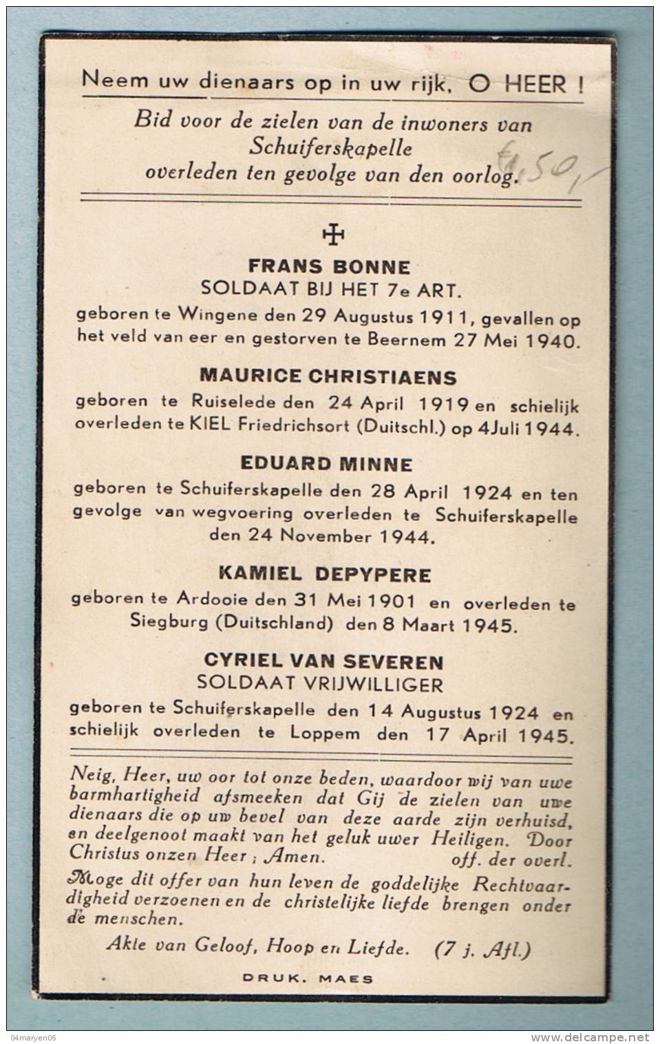 -BIDPRENT-SOLDAAT En Weggevoerden = SCHUIFERSKAPELLE. - Religion & Esotérisme